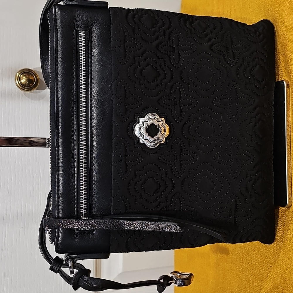 Brighton Black Crossbody Bag with Adjustable Strap and Silver Accents EUC